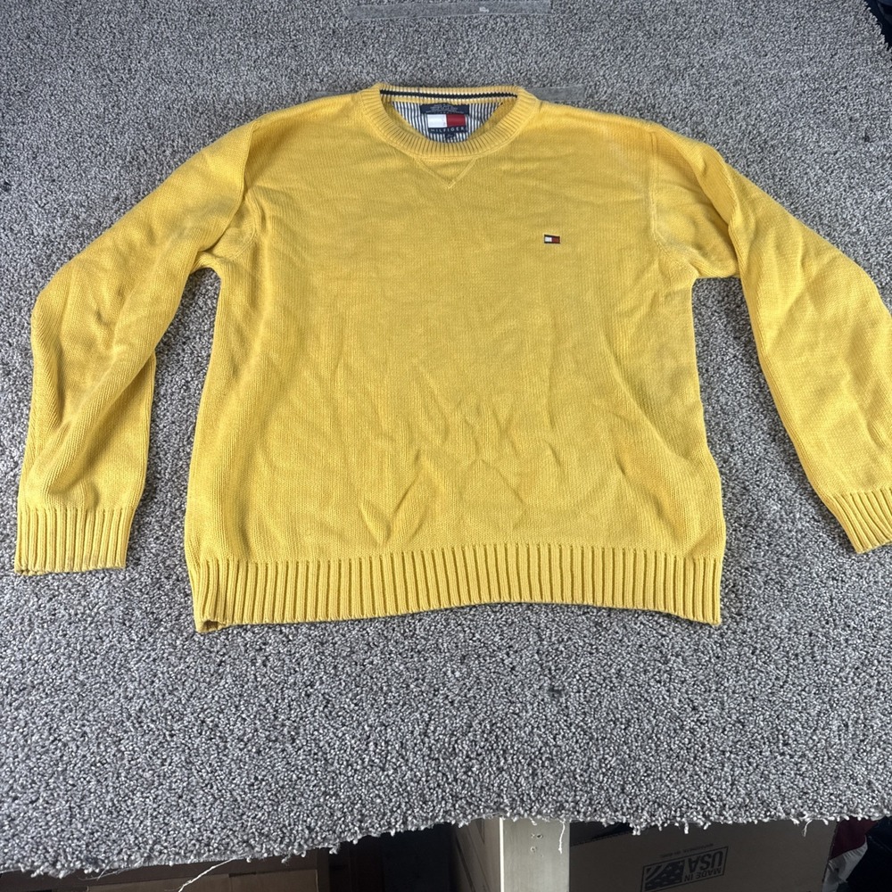 Tommy Hilfiger Sweater Mens Medium Yellow Knit Casual Pullover Sweatshirt Xl